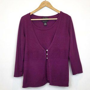Linda Matthews Purple Shell and Cardigan Sweater Set, Size Medium, GUC